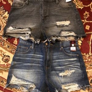 Two pairs high rise mom jeans distressed shorts